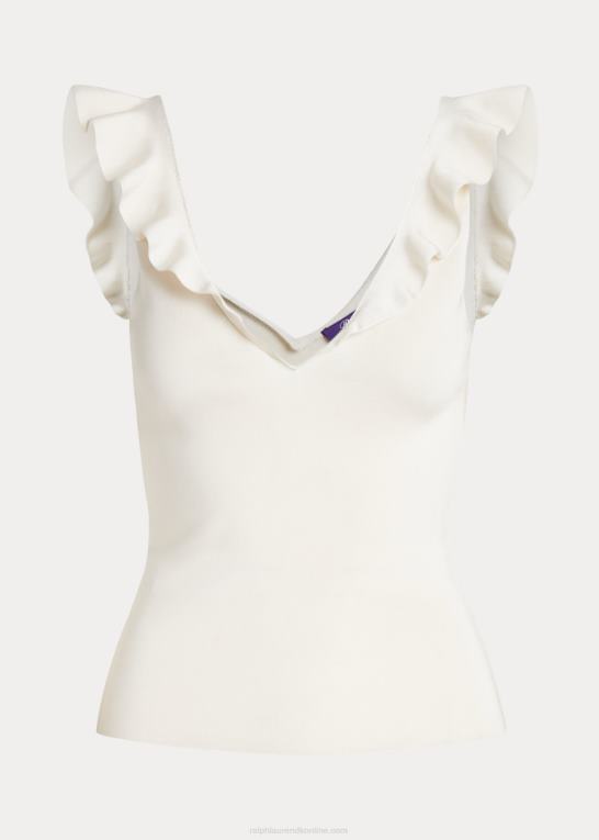 lux creme Kvinder Ralph Lauren ærmeløs trøje med v-hals i silkeblanding Z426B3502