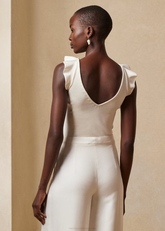 lux creme Kvinder Ralph Lauren ærmeløs trøje med v-hals i silkeblanding Z426B3502