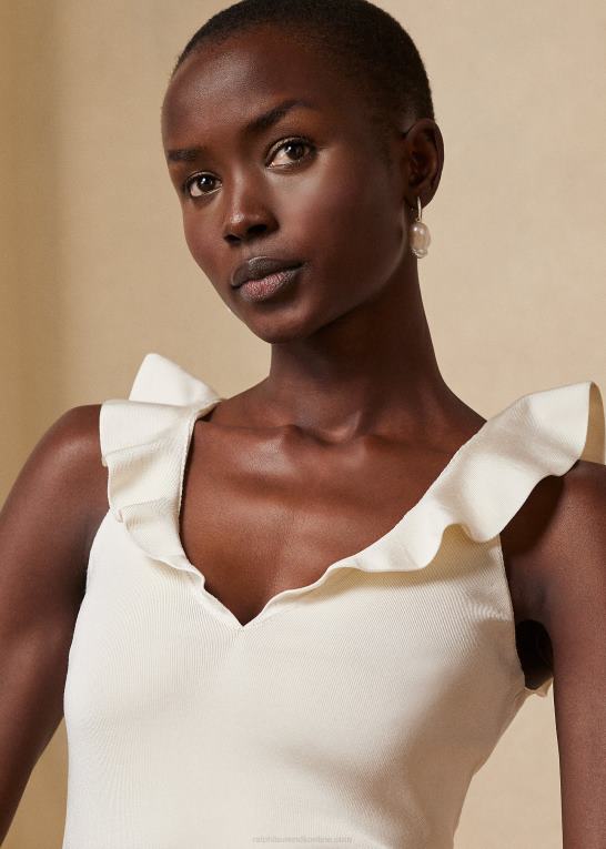 lux creme Kvinder Ralph Lauren ærmeløs trøje med v-hals i silkeblanding Z426B3502