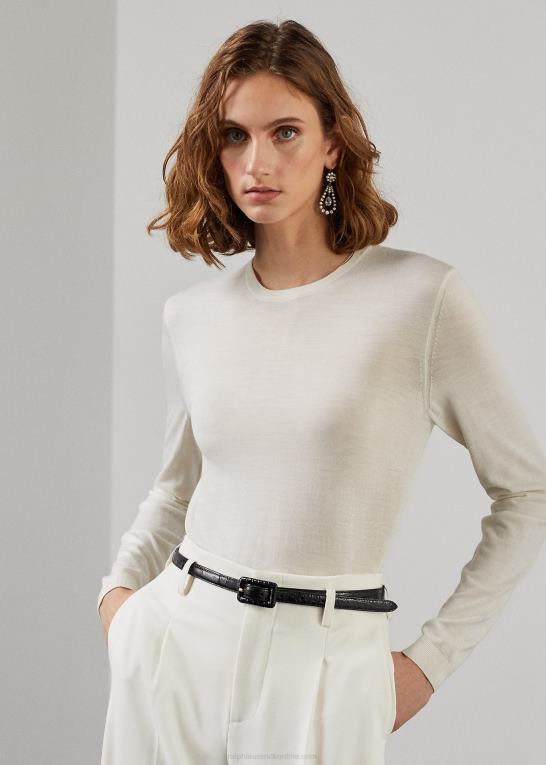 lux creme Kvinder Ralph Lauren sweater i merinould med rund hals Z426B3584
