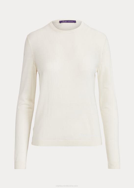 lux creme Kvinder Ralph Lauren sweater i merinould med rund hals Z426B3584