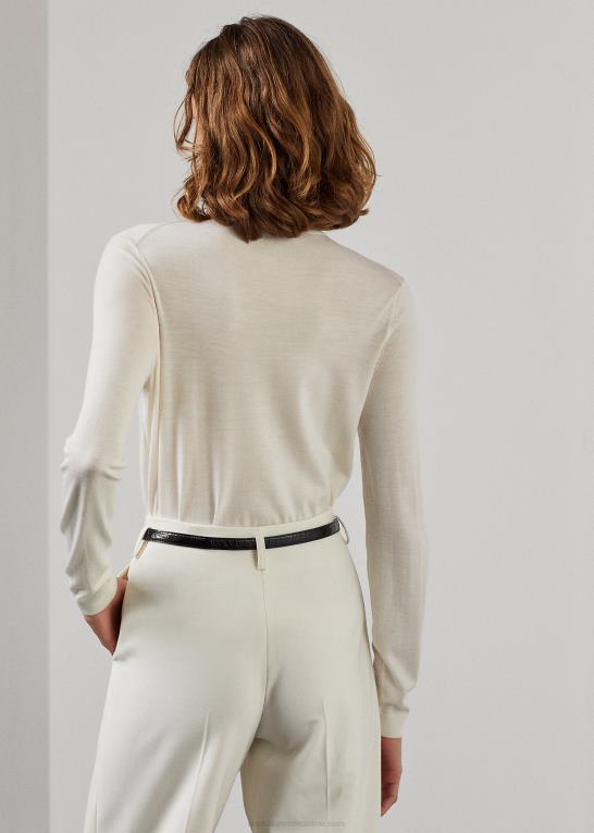 lux creme Kvinder Ralph Lauren sweater i merinould med rund hals Z426B3584