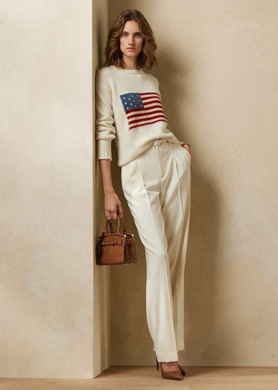 lux creme m/flag Kvinder Ralph Lauren flag kashmir sweater med rund hals Z426B3450