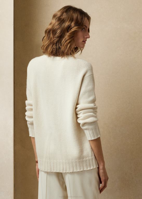 lux creme m/flag Kvinder Ralph Lauren flag kashmir sweater med rund hals Z426B3450