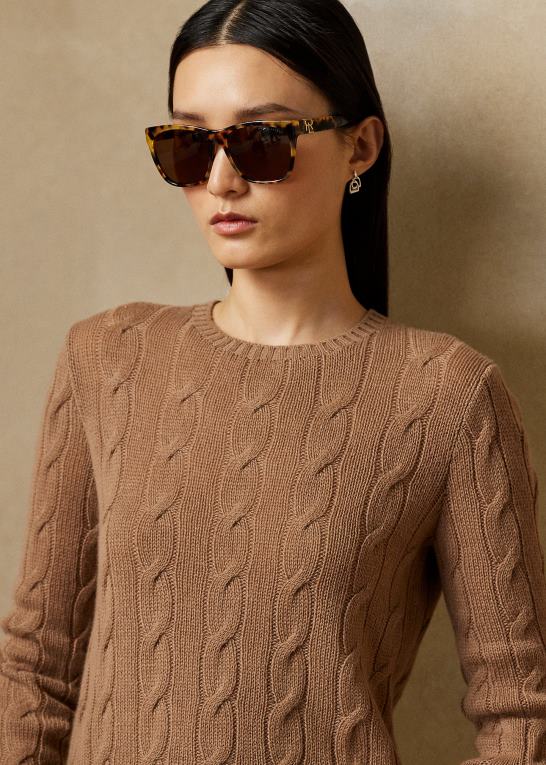 lux kamel Kvinder Ralph Lauren kabelstrikket kashmirtrøje Z426B9138