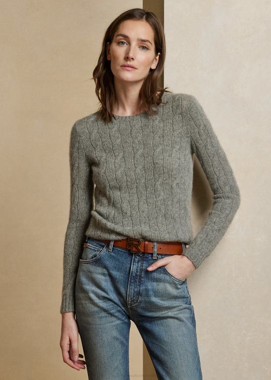 lux lysegrå melange Kvinder Ralph Lauren kabelstrikket kashmirtrøje Z426B9140