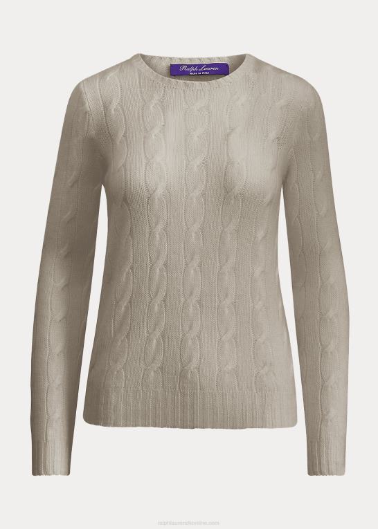 lux lysegrå melange Kvinder Ralph Lauren kabelstrikket kashmirtrøje Z426B9140