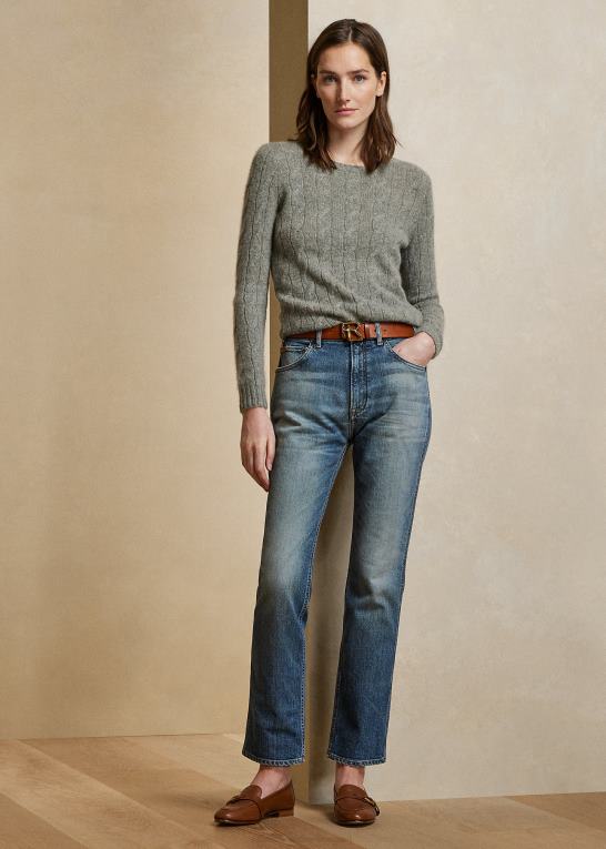 lux lysegrå melange Kvinder Ralph Lauren kabelstrikket kashmirtrøje Z426B9140