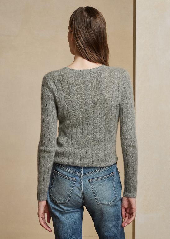 lux lysegrå melange Kvinder Ralph Lauren kabelstrikket kashmirtrøje Z426B9140