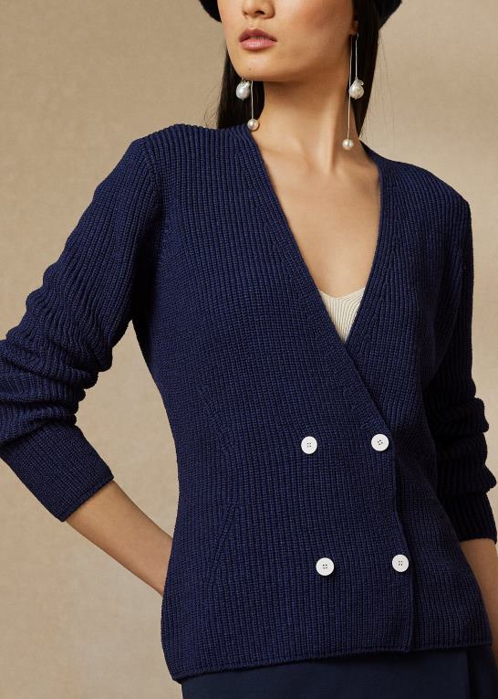 lux marine Kvinder Ralph Lauren dobbeltradet cardigantrøje Z426B3503