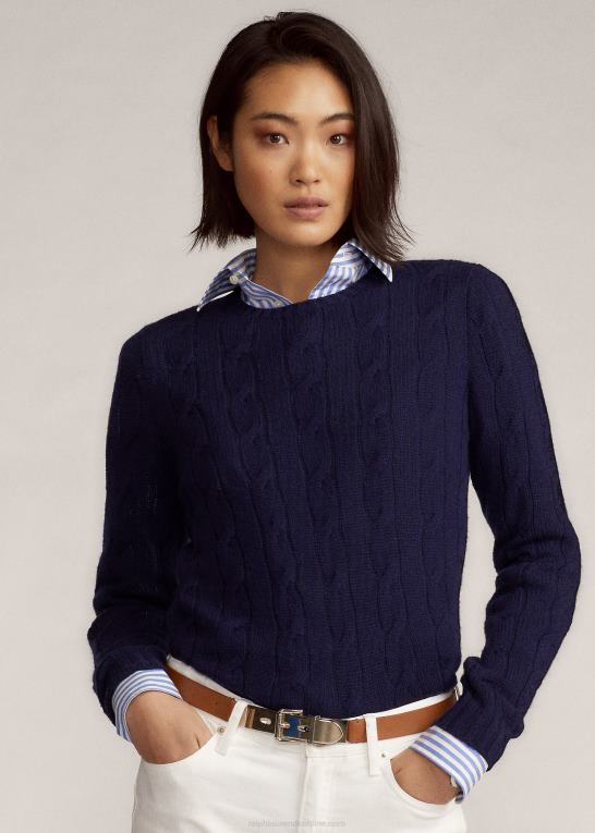 lux marine Kvinder Ralph Lauren kabelstrikket kashmirtrøje Z426B9141