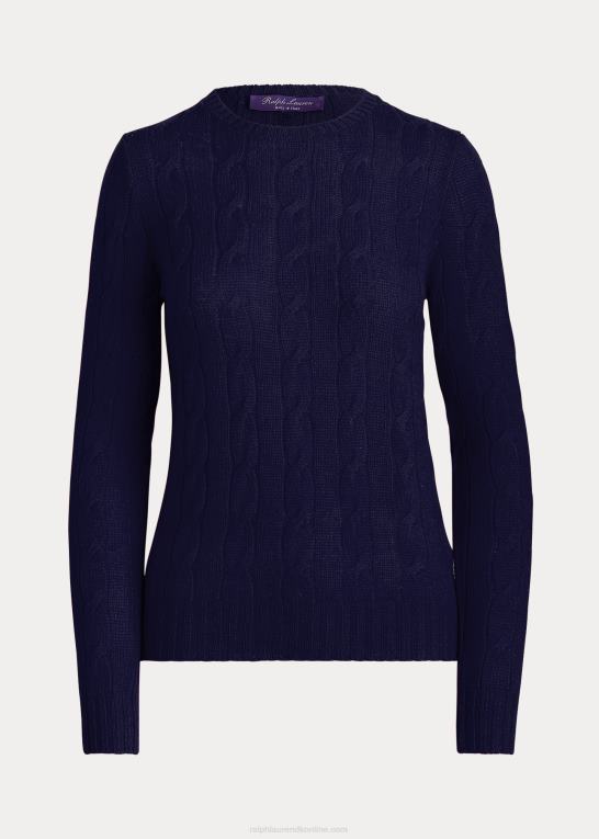 lux marine Kvinder Ralph Lauren kabelstrikket kashmirtrøje Z426B9141
