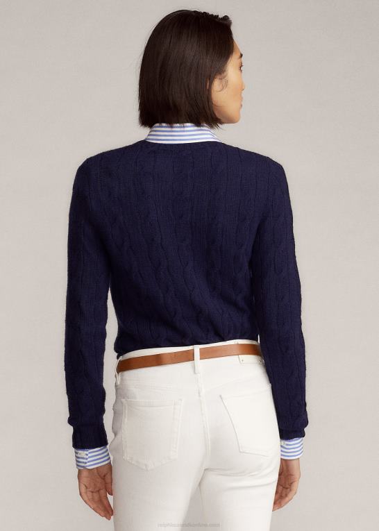 lux marine Kvinder Ralph Lauren kabelstrikket kashmirtrøje Z426B9141