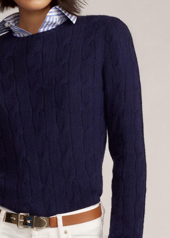 lux marine Kvinder Ralph Lauren kabelstrikket kashmirtrøje Z426B9141