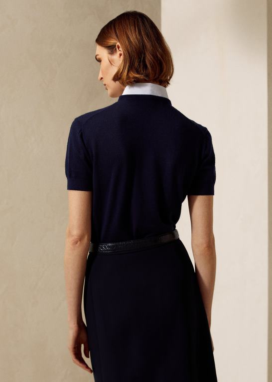 lux marine Kvinder Ralph Lauren kortærmet sweater i kashmir med krave Z426B9352