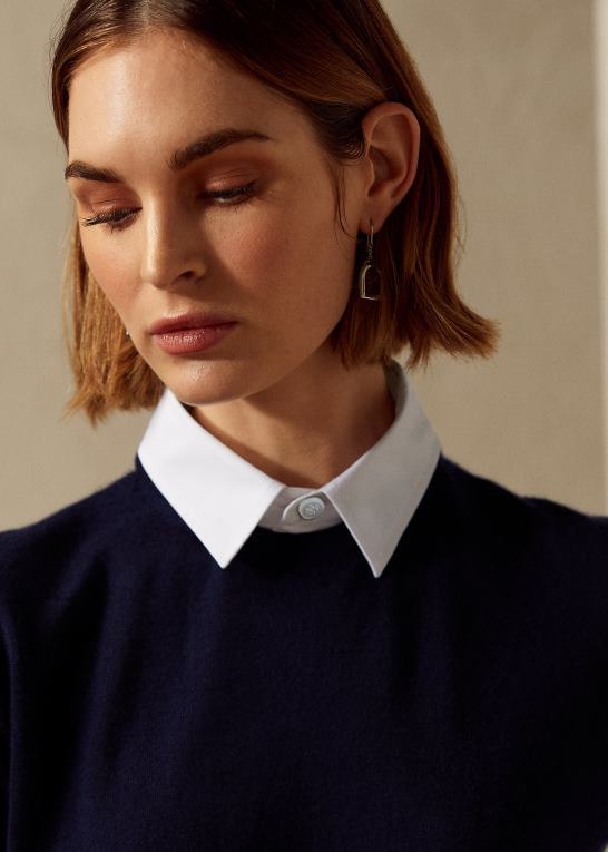 lux marine Kvinder Ralph Lauren kortærmet sweater i kashmir med krave Z426B9352