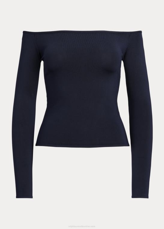 lux marine Kvinder Ralph Lauren mulberry silke off-the-shoulder sweater Z426B3472