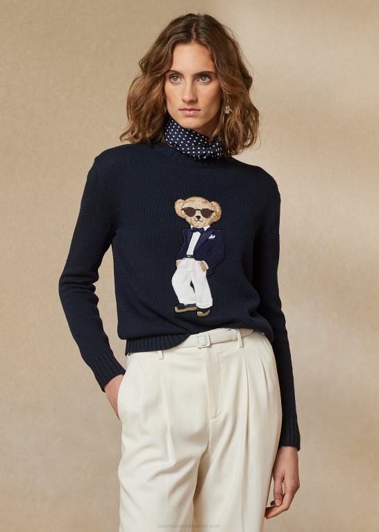 lux marine Kvinder Ralph Lauren smoking polobjørn bomuldstrøje Z426B3501