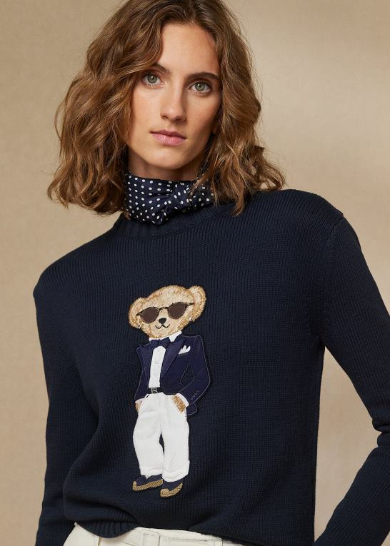 lux marine Kvinder Ralph Lauren smoking polobjørn bomuldstrøje Z426B3501