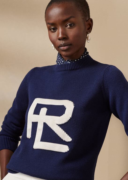 lux navy/lux creme Kvinder Ralph Lauren intarsia-strik rl merino-silke sweater Z426B3474