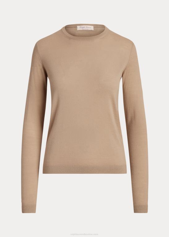lux tan Kvinder Ralph Lauren kashmir sweater med rund hals Z426B3448