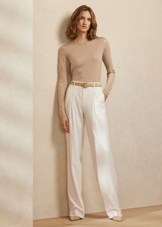 lux tan Kvinder Ralph Lauren kashmir sweater med rund hals Z426B3448