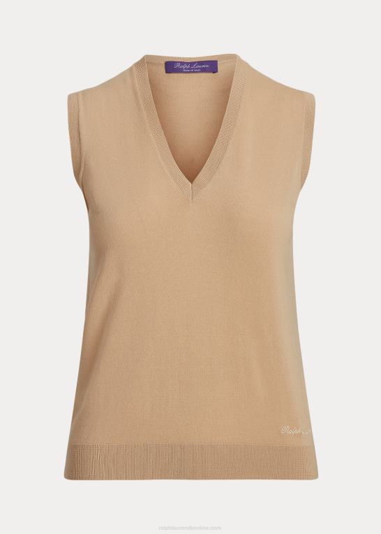 lux tan Kvinder Ralph Lauren merino uld sweater vest Z426B3544