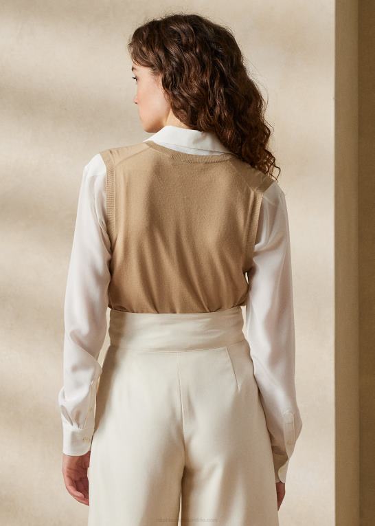 lux tan Kvinder Ralph Lauren merino uld sweater vest Z426B3544