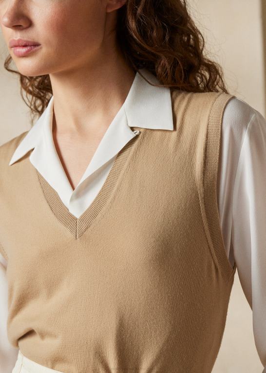 lux tan Kvinder Ralph Lauren merino uld sweater vest Z426B3544
