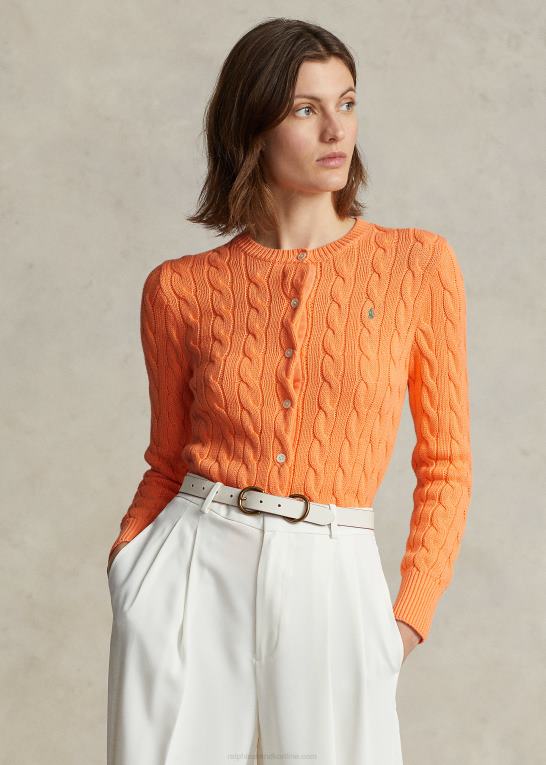 lys orange Kvinder Ralph Lauren kabelstrikket cardigan i bomuld Z426B2899