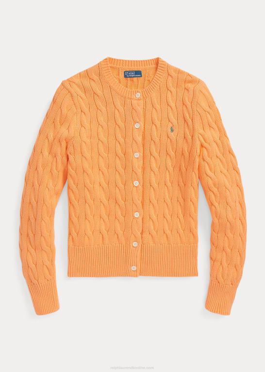 lys orange Kvinder Ralph Lauren kabelstrikket cardigan i bomuld Z426B2899