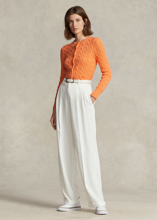 lys orange Kvinder Ralph Lauren kabelstrikket cardigan i bomuld Z426B2899