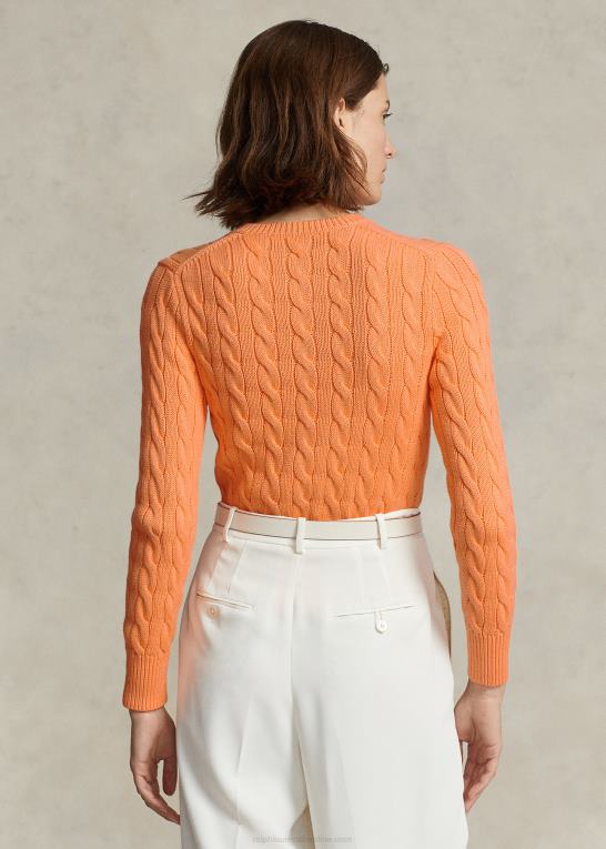 lys orange Kvinder Ralph Lauren kabelstrikket cardigan i bomuld Z426B2899