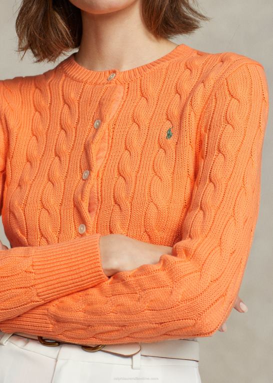 lys orange Kvinder Ralph Lauren kabelstrikket cardigan i bomuld Z426B2899