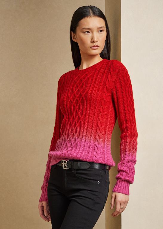 lys rød ombre Kvinder Ralph Lauren månenytår kabelstrikket sweater Z426B9314