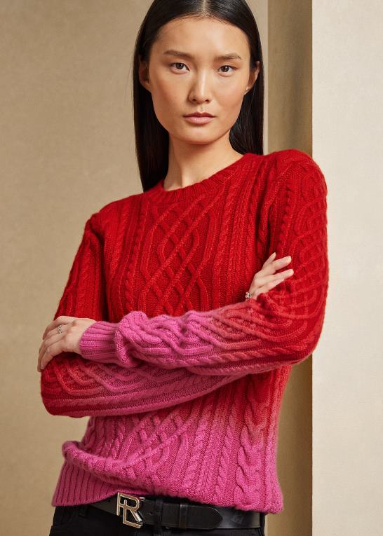 lys rød ombre Kvinder Ralph Lauren månenytår kabelstrikket sweater Z426B9314