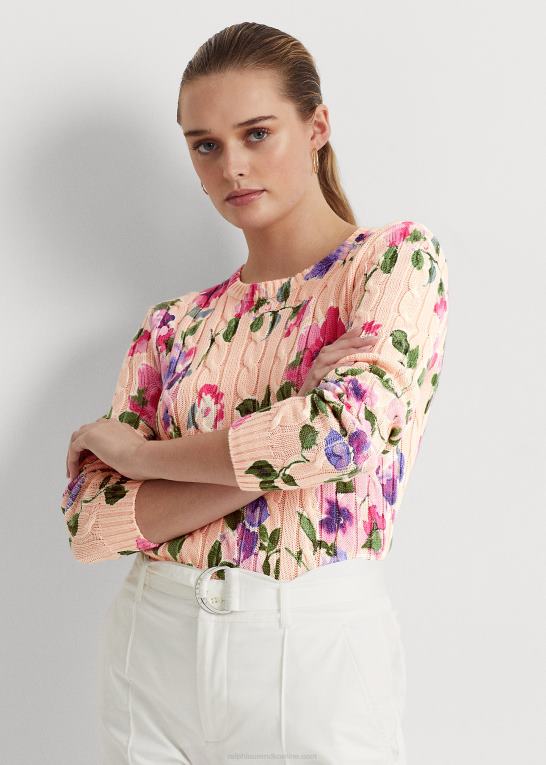 lyserød multi Kvinder Ralph Lauren blomstret kabelstrikket sweater i bomuld Z426B4057