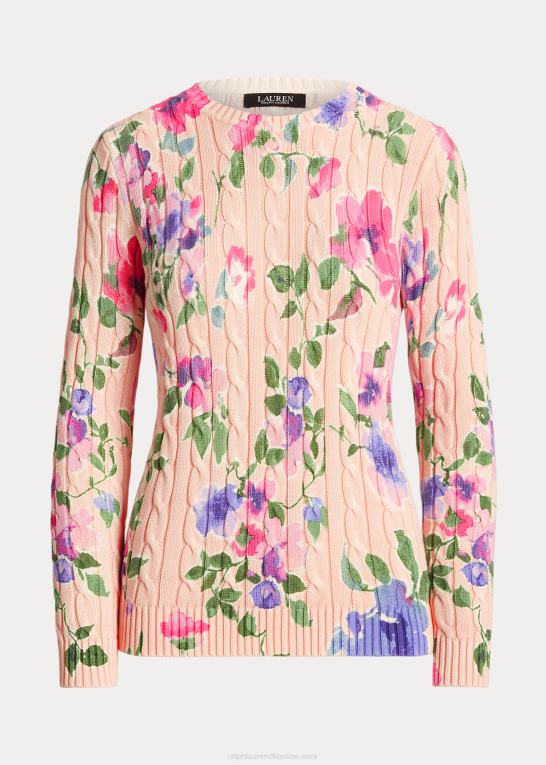 lyserød multi Kvinder Ralph Lauren blomstret kabelstrikket sweater i bomuld Z426B4822