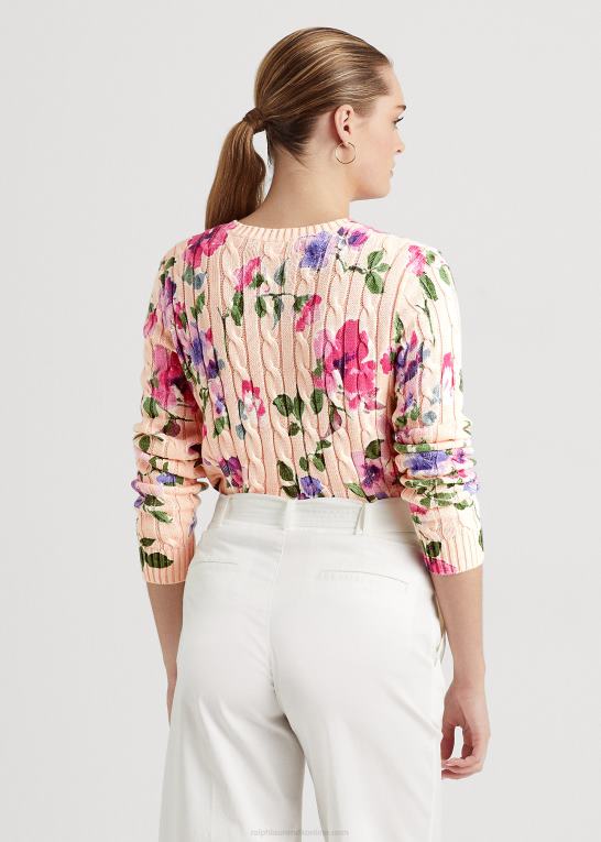 lyserød multi Kvinder Ralph Lauren blomstret kabelstrikket sweater i bomuld Z426B4822