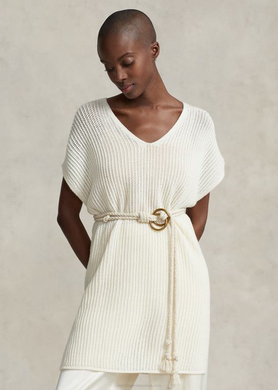 mørk creme Kvinder Ralph Lauren tunika i merinould med åben søm Z426B3112
