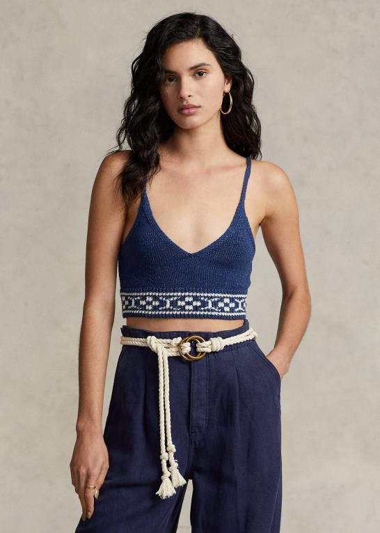 marineblå multi Kvinder Ralph Lauren geo-motiv bomuld-hør bralette Z426B3081