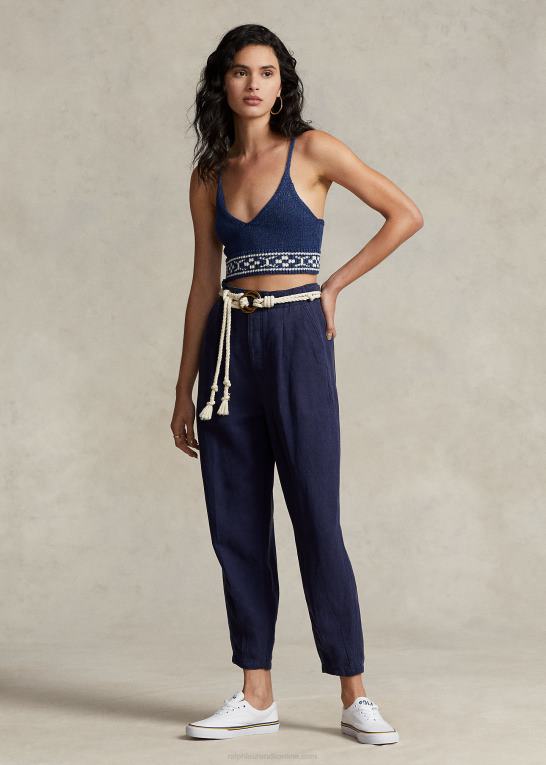 marineblå multi Kvinder Ralph Lauren geo-motiv bomuld-hør bralette Z426B3081