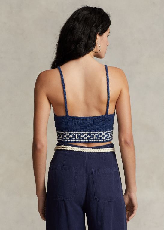 marineblå multi Kvinder Ralph Lauren geo-motiv bomuld-hør bralette Z426B3081