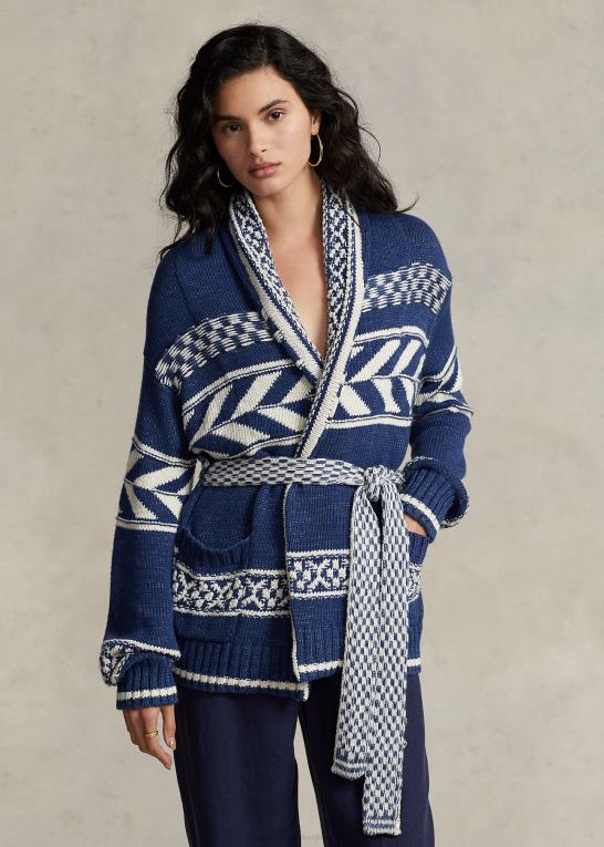 marineblå multi Kvinder Ralph Lauren geo-stribe cardigan i bomuld-hør Z426B3054