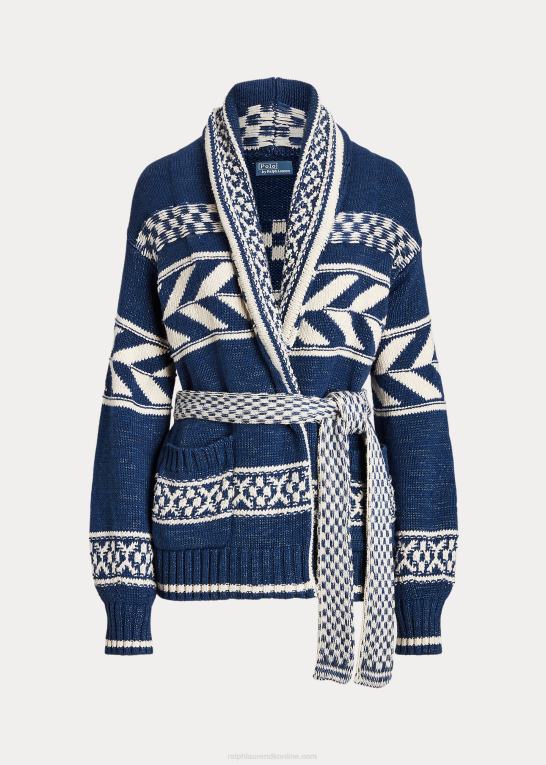 marineblå multi Kvinder Ralph Lauren geo-stribe cardigan i bomuld-hør Z426B3054