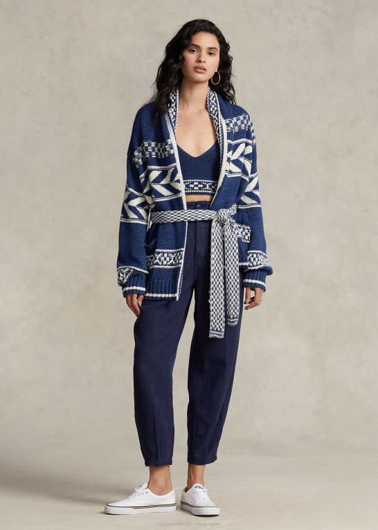 marineblå multi Kvinder Ralph Lauren geo-stribe cardigan i bomuld-hør Z426B3054