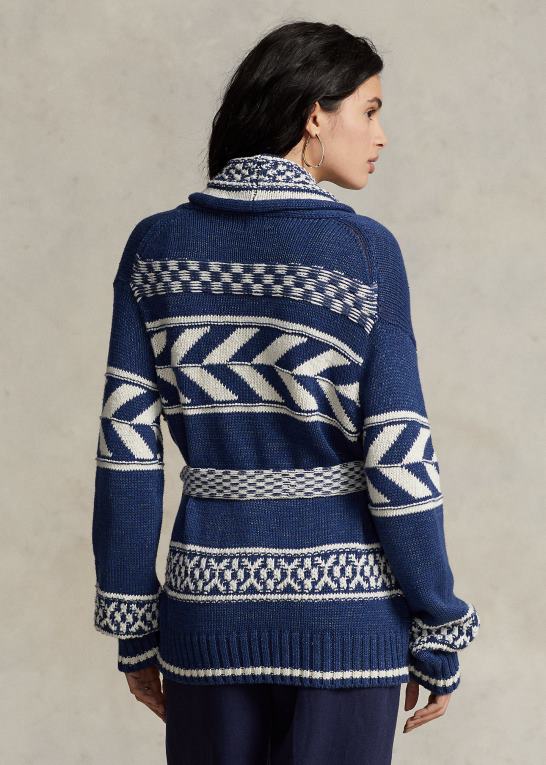 marineblå multi Kvinder Ralph Lauren geo-stribe cardigan i bomuld-hør Z426B3054