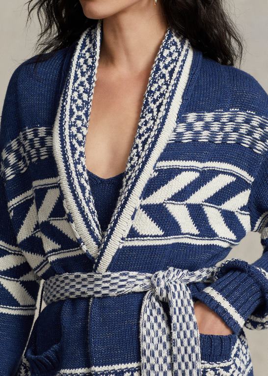 marineblå multi Kvinder Ralph Lauren geo-stribe cardigan i bomuld-hør Z426B3054