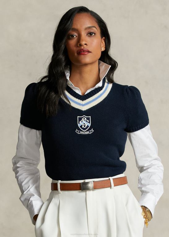 marineblå multi Kvinder Ralph Lauren spelman-kollektionen crickettrøje Z426B3312