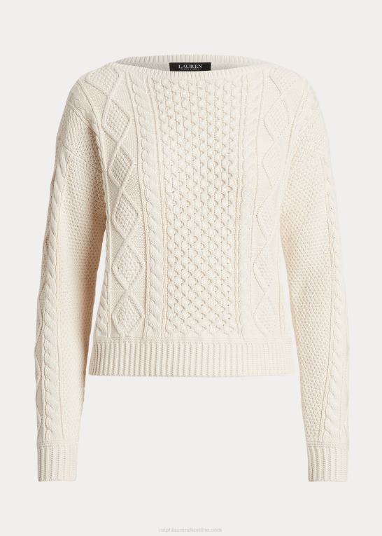 mascarpone creme Kvinder Ralph Lauren aran-strikket bomuldstrøje med bådhals Z426B3949